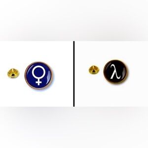 2 LGBTQ+ Lesbian Gay Pride Pins : 1 Female Symbol & 1 Lambda Symbol- Small&Round